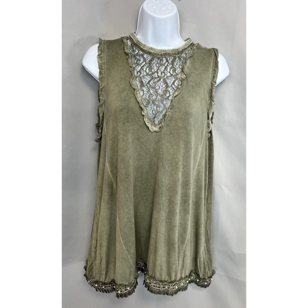 Pol  Lace Tank Top Blouse Women's Size‎ Medium Olive Green